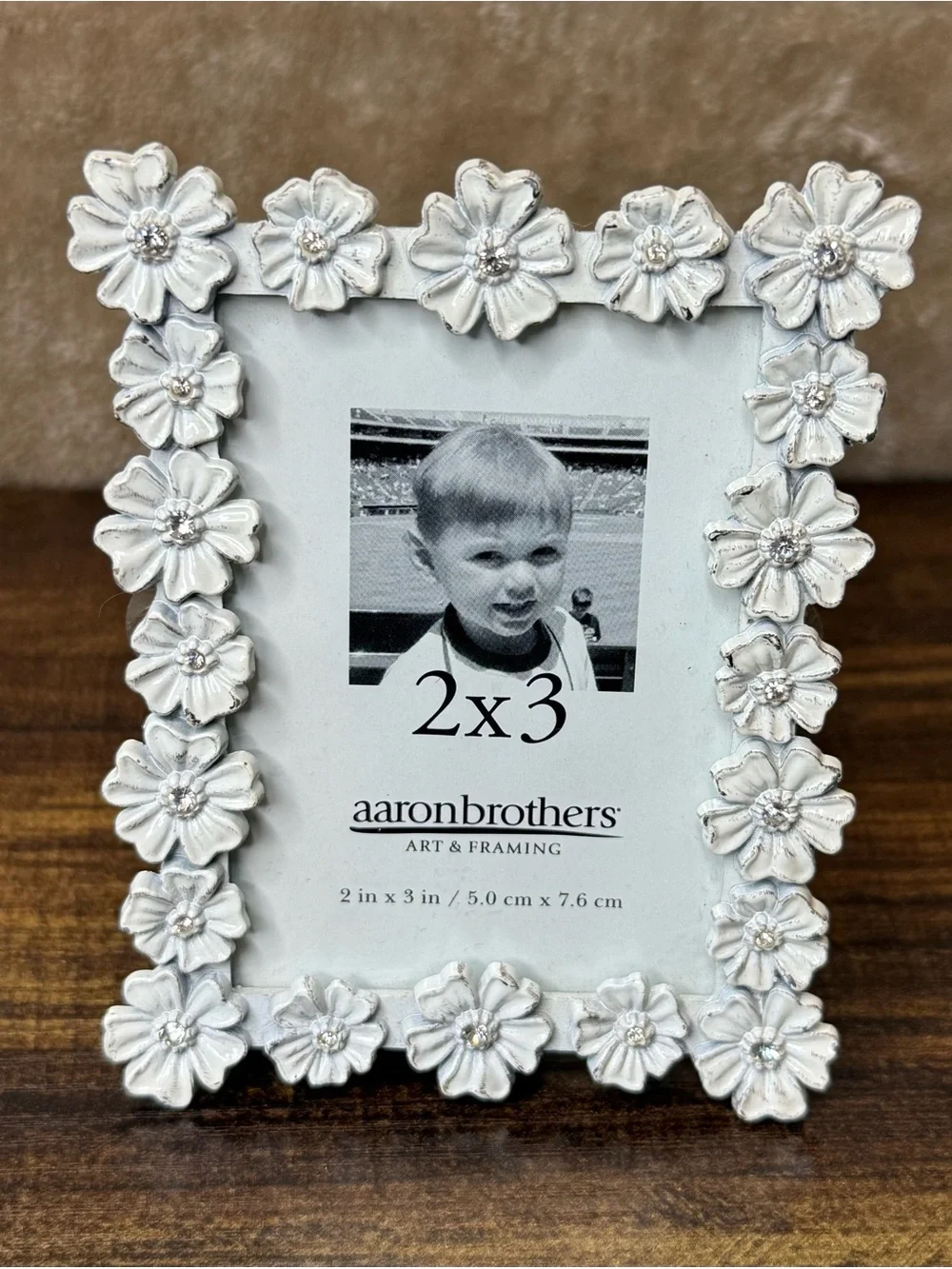 Aaron Brothers White Floral Rhinestone Picture Frame 2x3 Shabby Chic Wedding